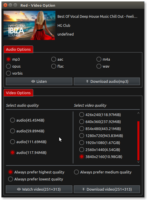 Red Video Options