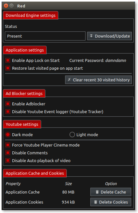 Red's Settings Dialog