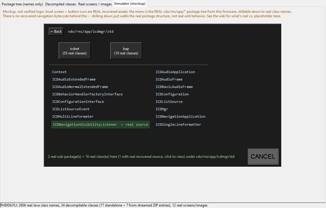 Simulator: a real leaf class linked to its real decompiled source