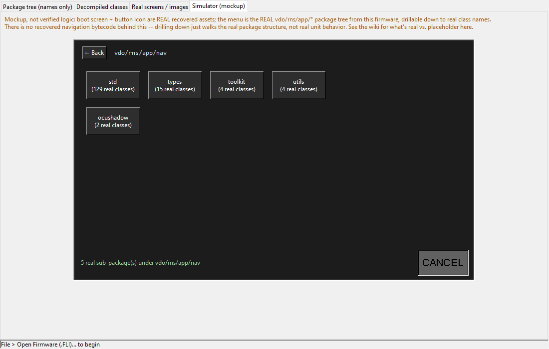 Simulator: drilled into vdo/rns/app/nav