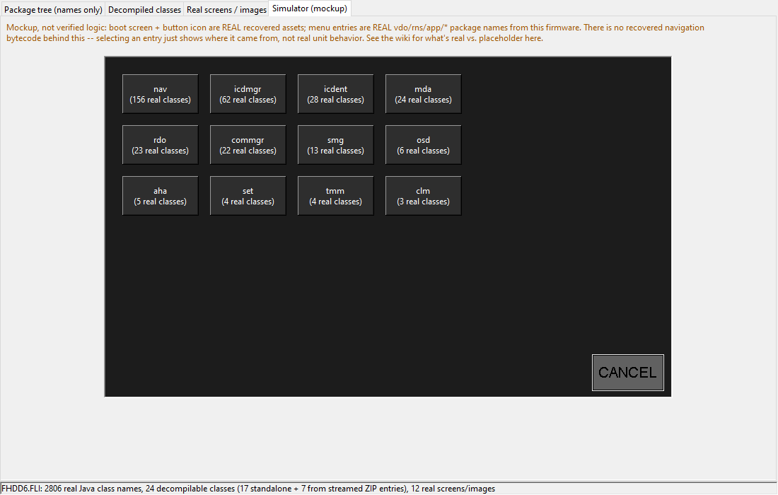 Simulator: menu grid