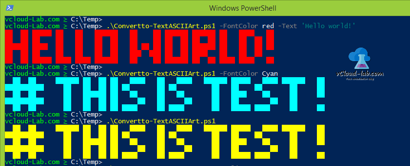 Powershell trick convertto-textasciiart, convert text to acsii art algorithm Font color console.png
