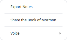 Menu dropdown showing the Voice submenu