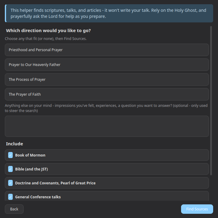 Talk Prep - choosing a direction, adding impressions, and which sources to include