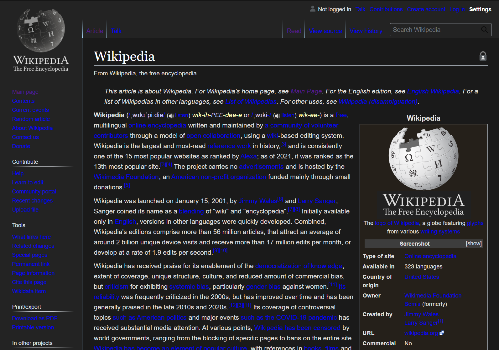 Wikipedia page with custom link color