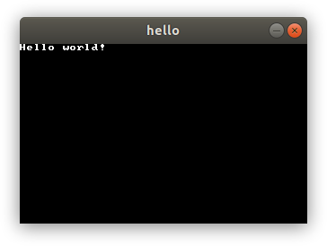 Screenshot of a black window with "Hello world!" shown in white in the top-left corner