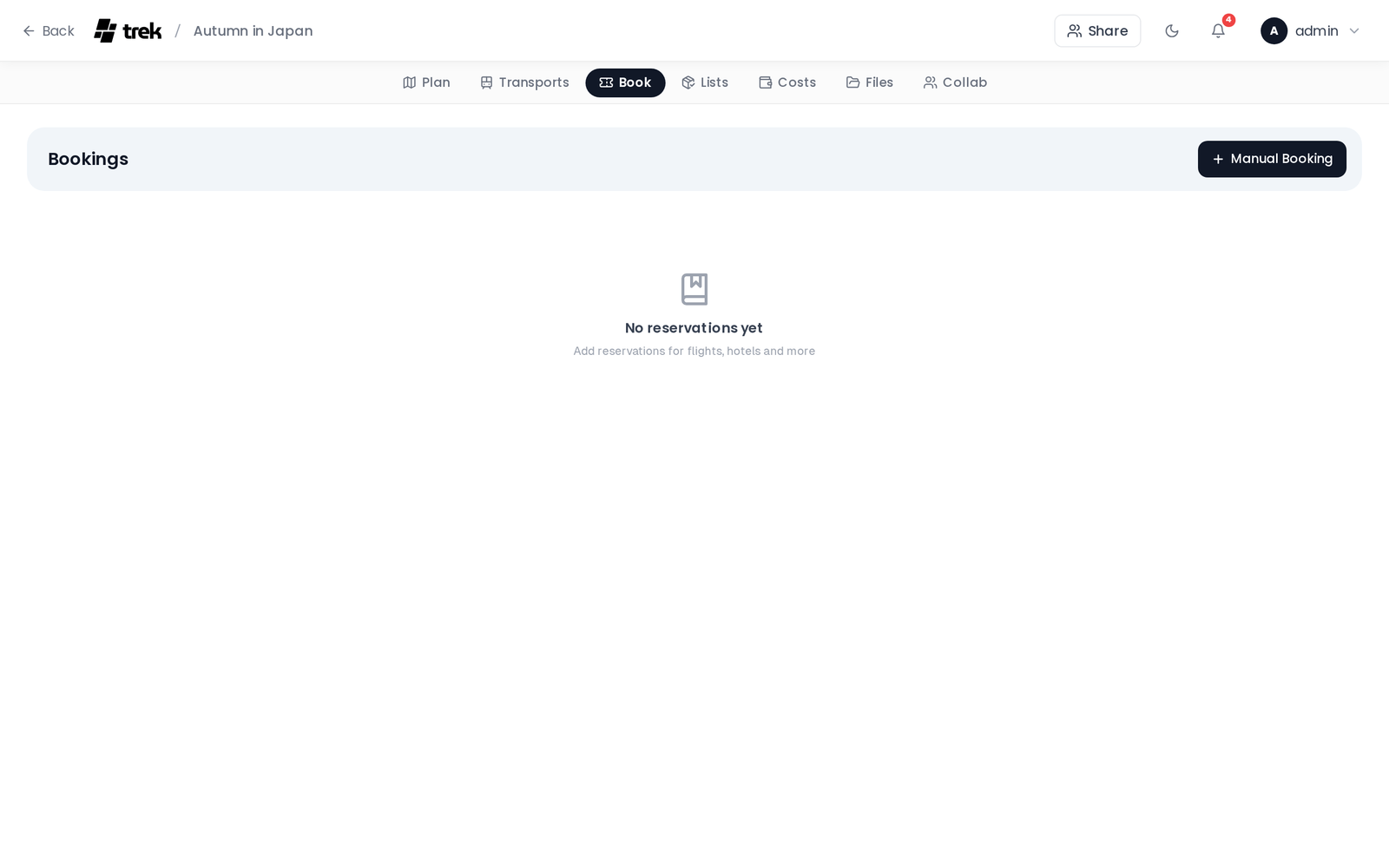 Reservations panel