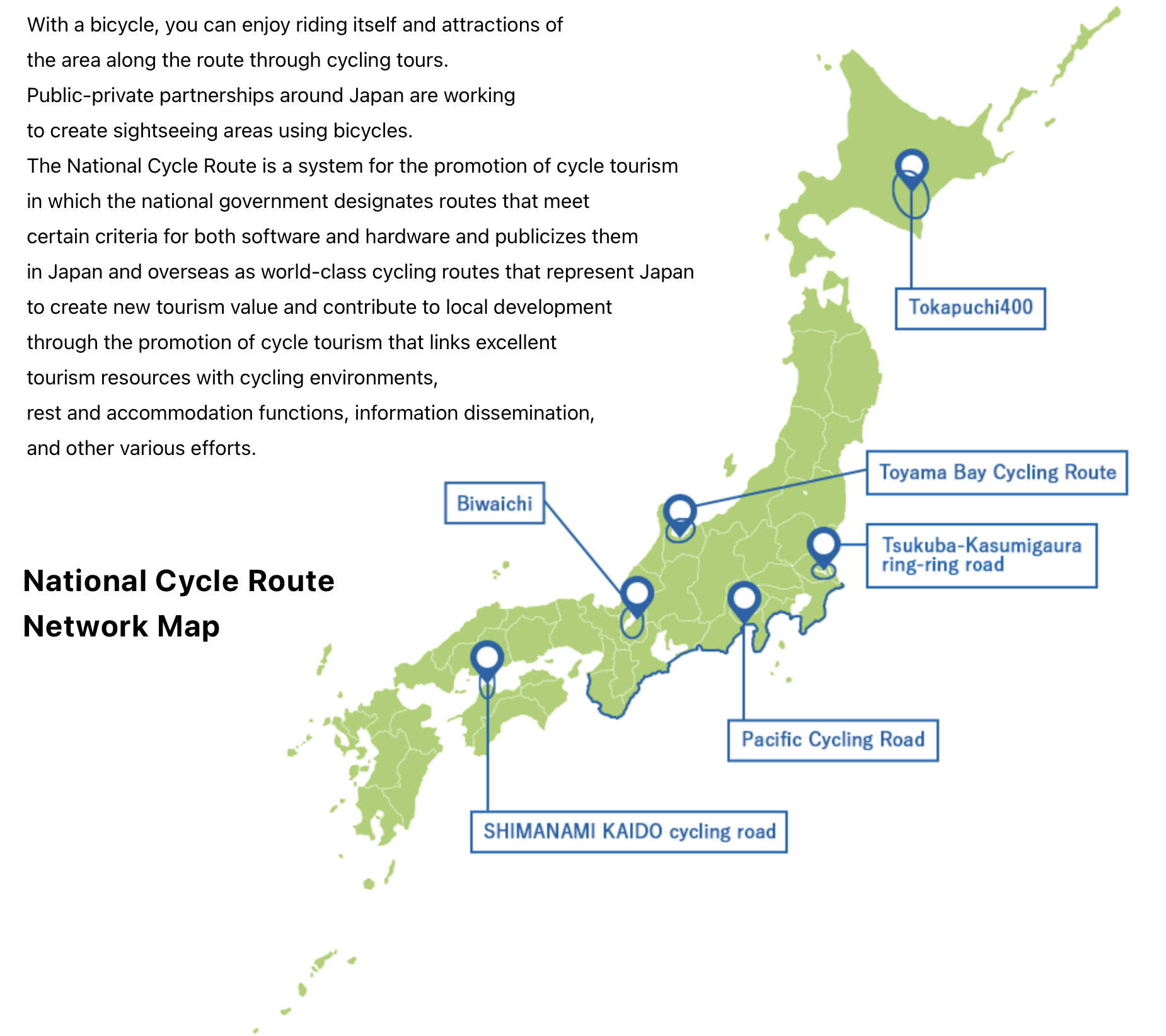日本六條國家自行車道地圖