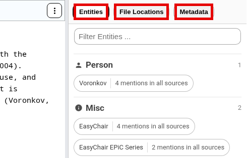 Red frames mark Entities, File Locations and Metadata.