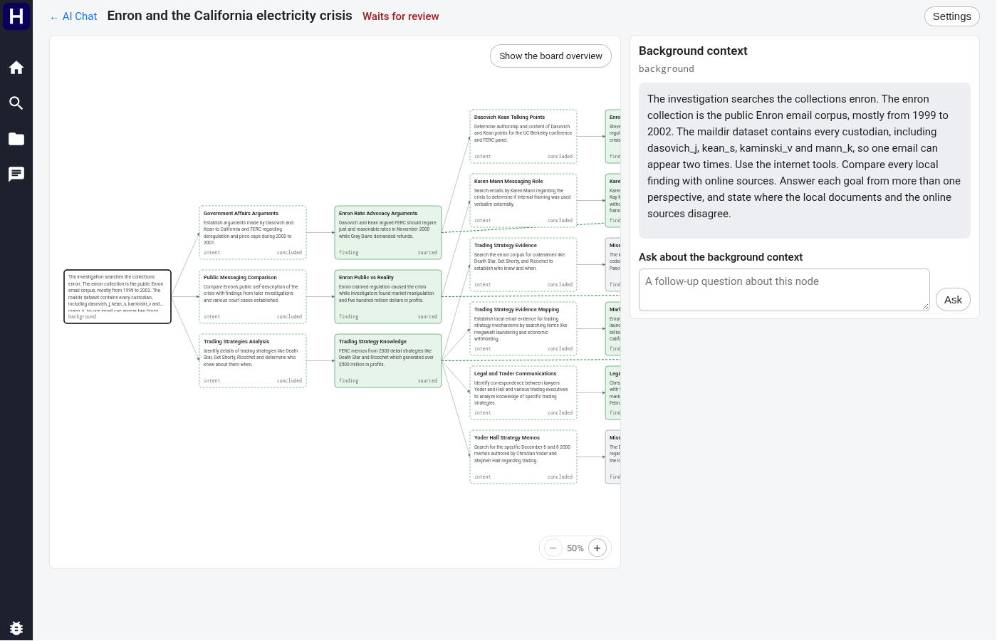 The background context card and its follow-up question composer
