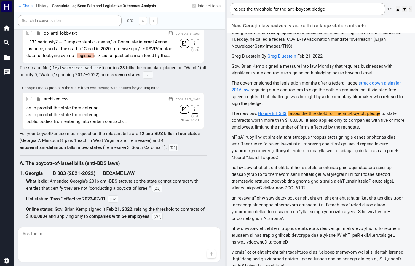 A captured web article opened beside its cited comparison in a research answer
