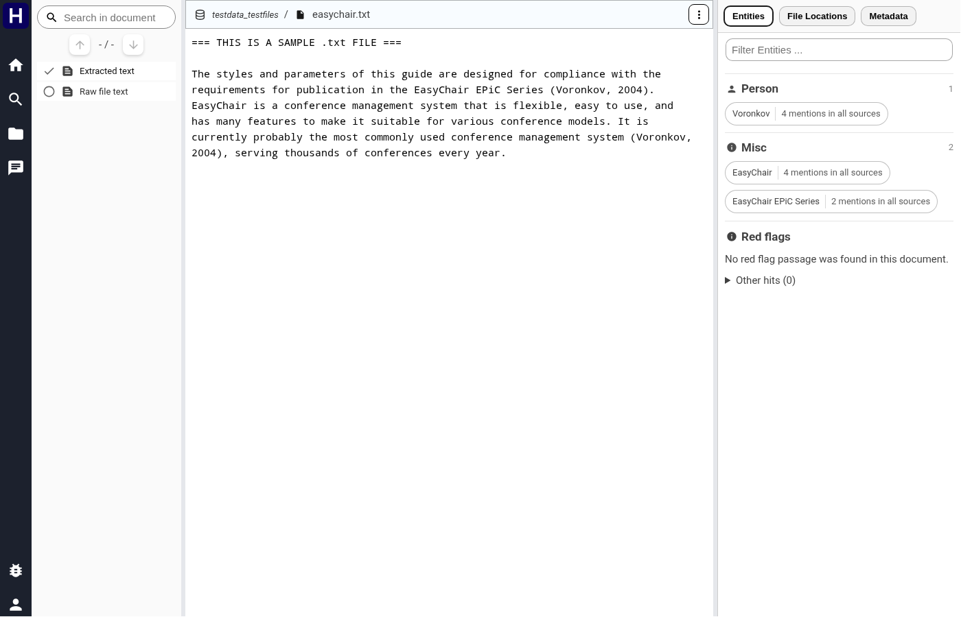 A text document with its entities