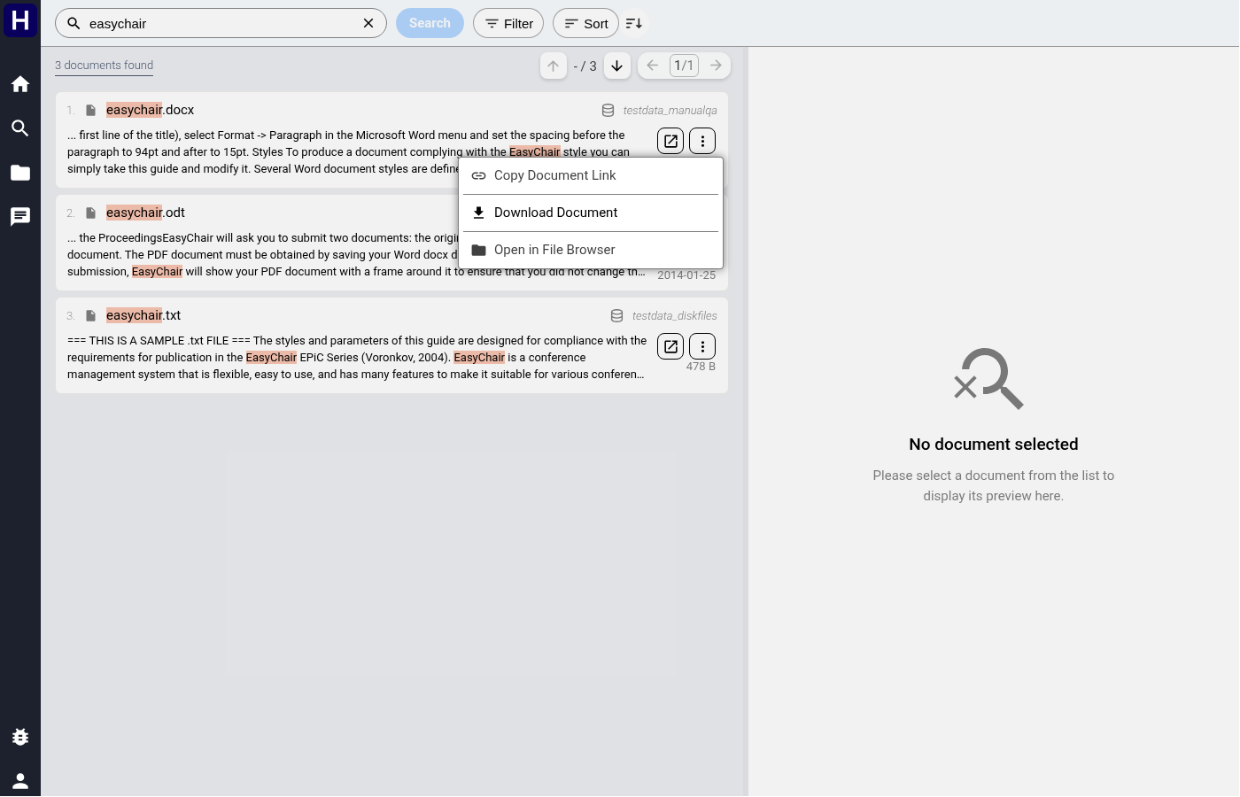 The per-result actions menu