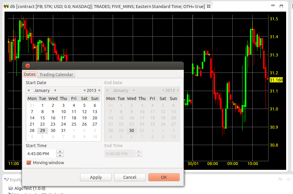 Time series chart with setup dialog