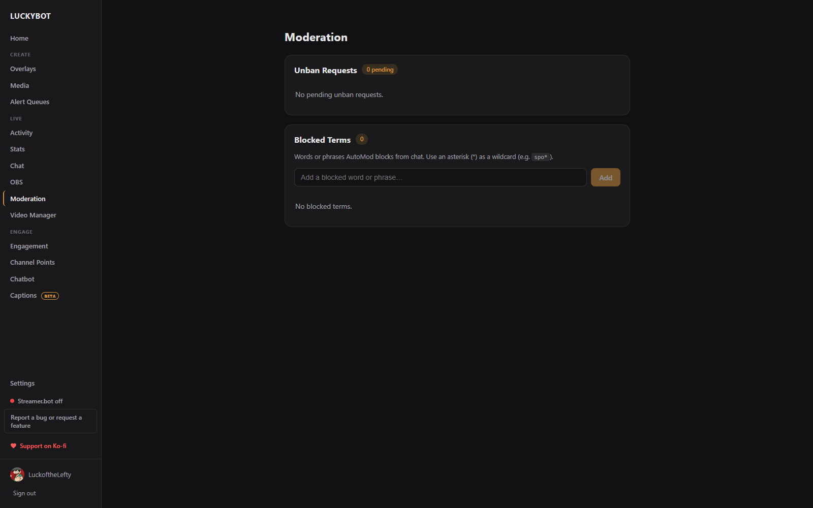 Moderation page