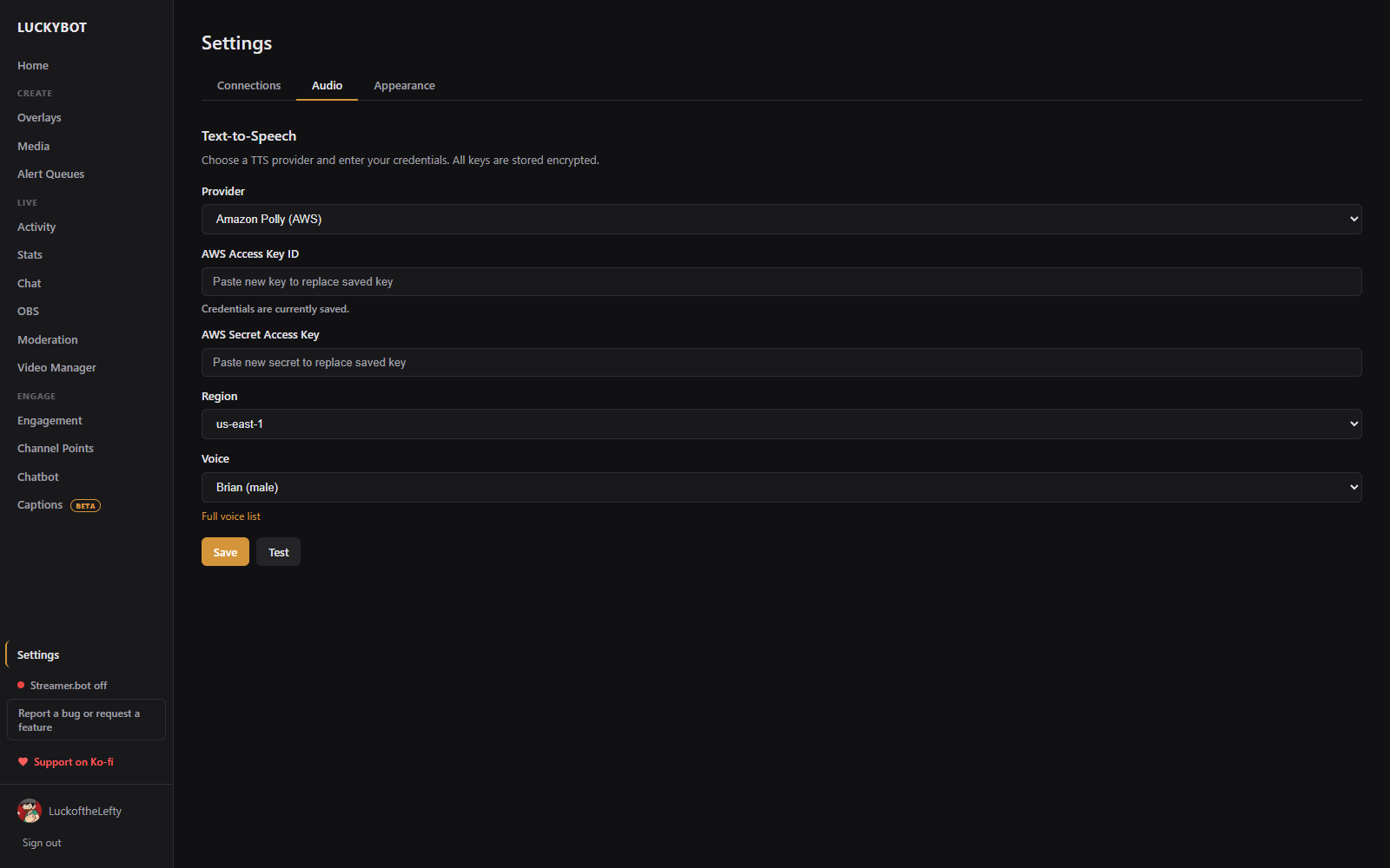 Audio settings