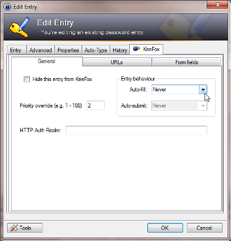 Screenshot of KeePass edit entry dialog