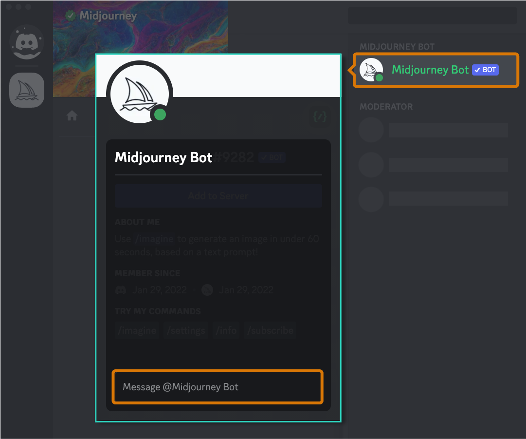 Cómo usar el mensaje directo con el bot de Midjourney