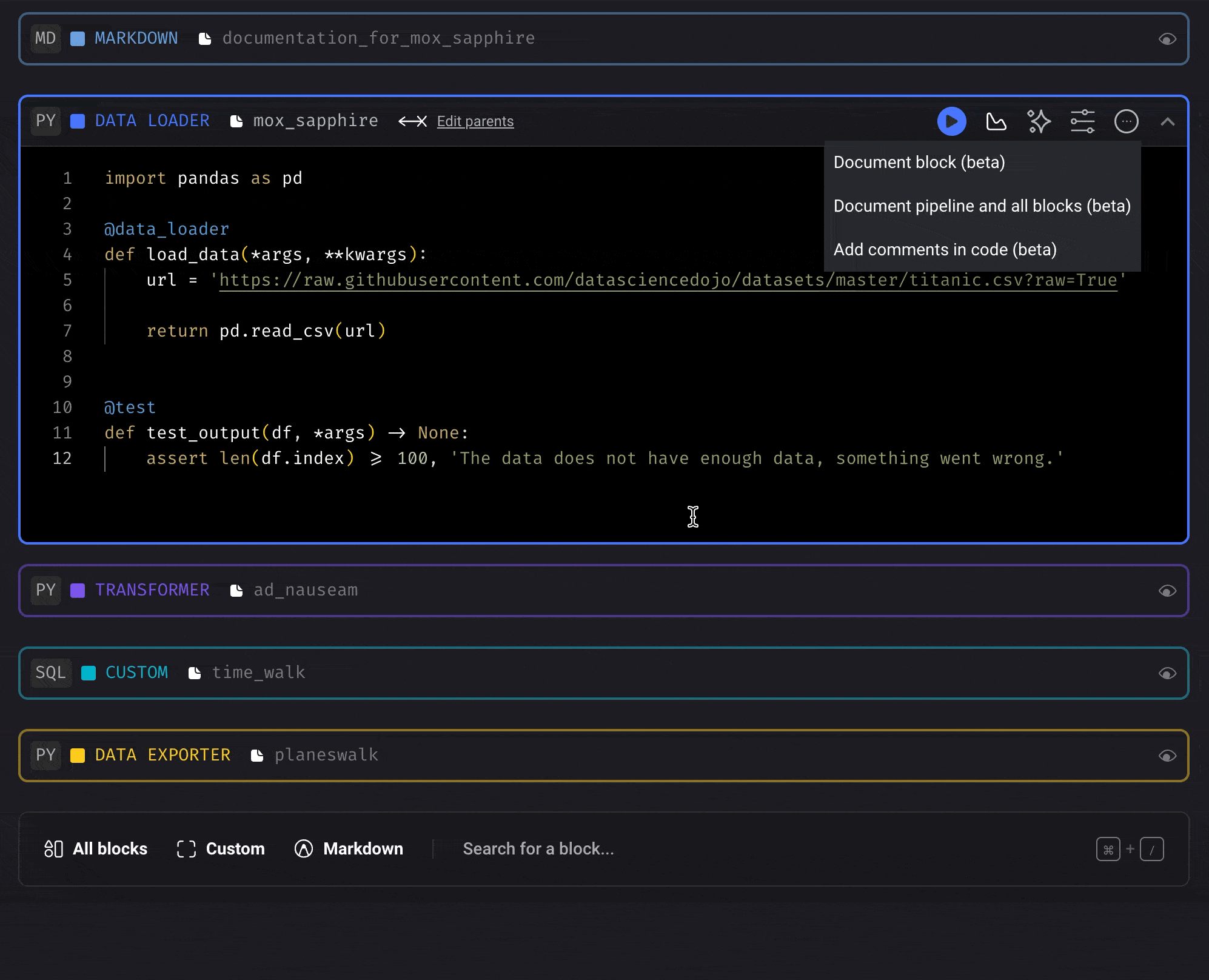 Write comments inline with the code.