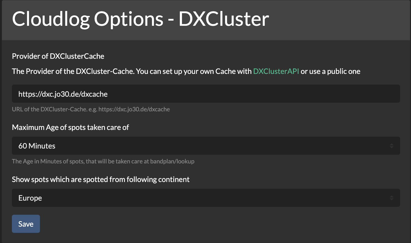 Image of DXCluster-Settings
