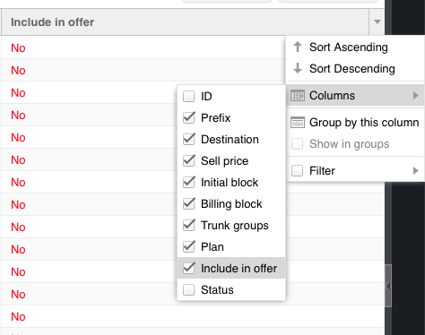 package column hidden