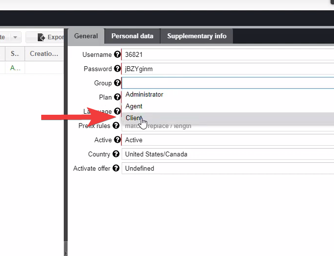 Selecting the customer group