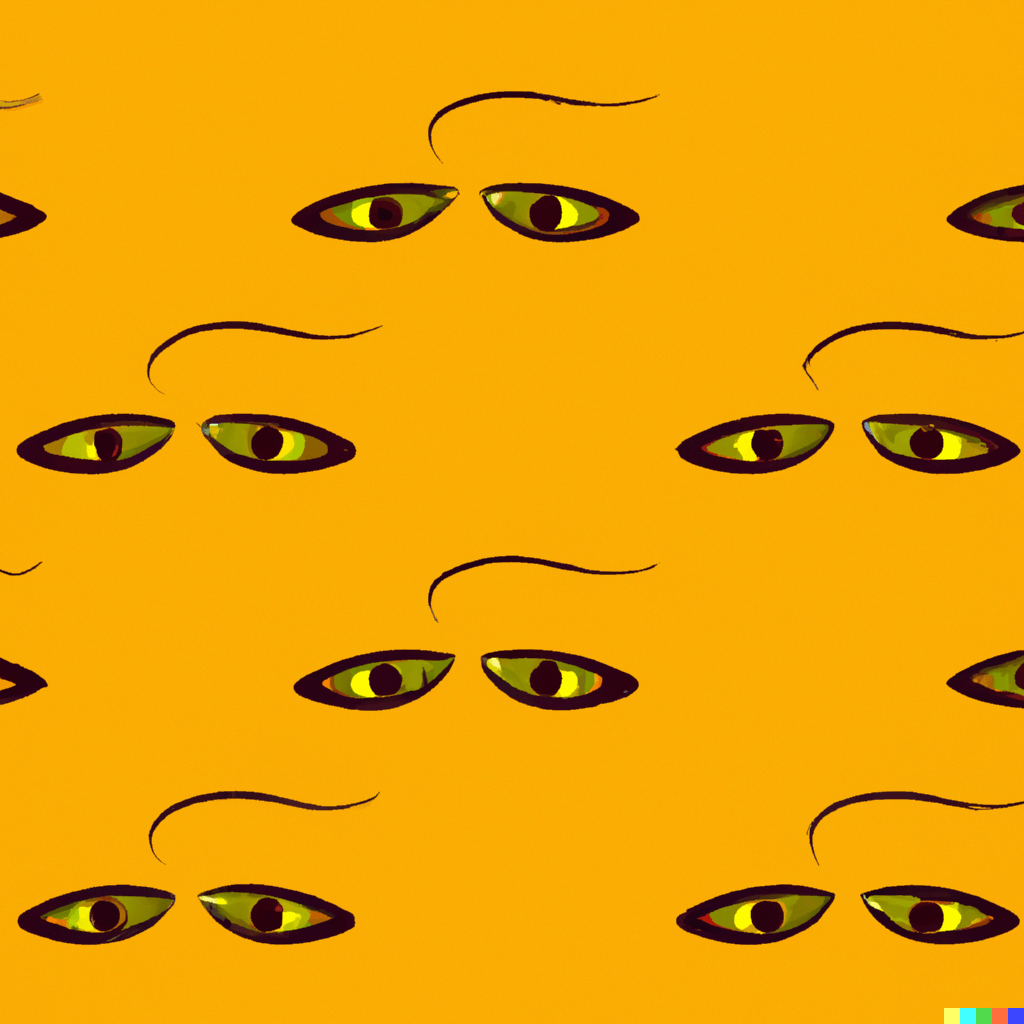 Wallpaper pattern, 1890s style, yellow, bulbous eyes, cinematic concept art, 4k