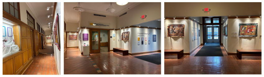3 photos of the Lane Hall lobby exhibit space