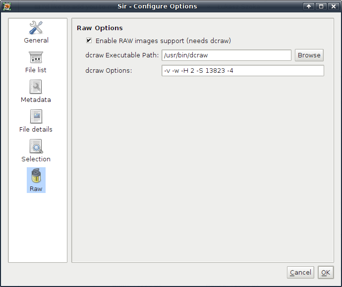 Raw Settings Window
