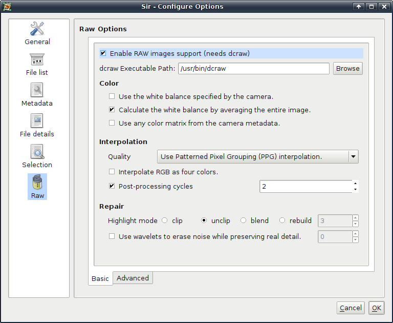 Raw Basic Settings