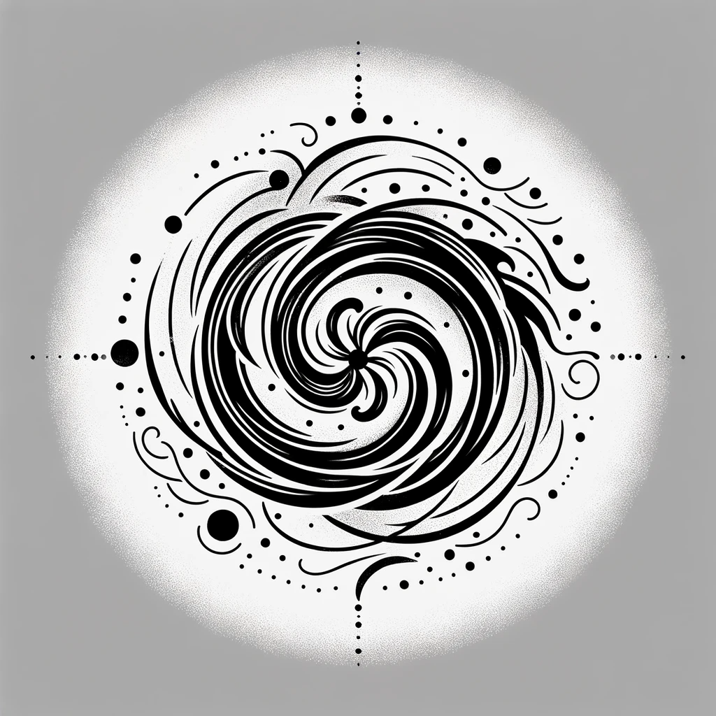 DALL·E 2023-11-09 19 17 13 - A black and white minimalist mandala representing the concept of impermanence  The design should include flowing, interweaving patterns that suggest c
