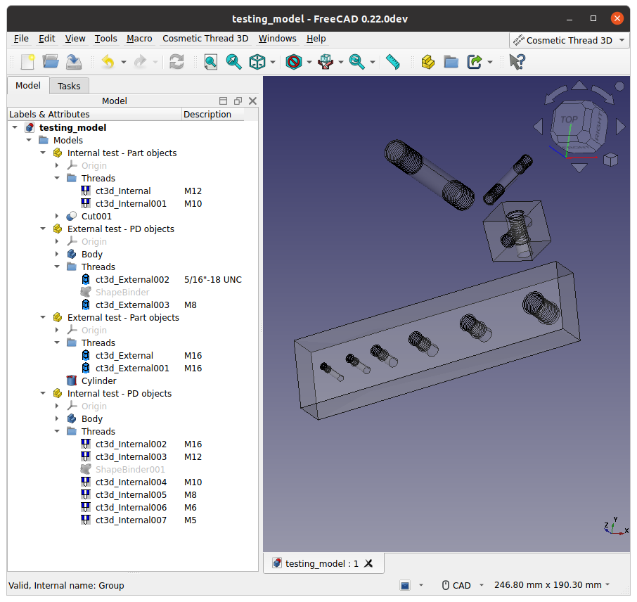 Cosmetic Thread 3D - internal and external examples