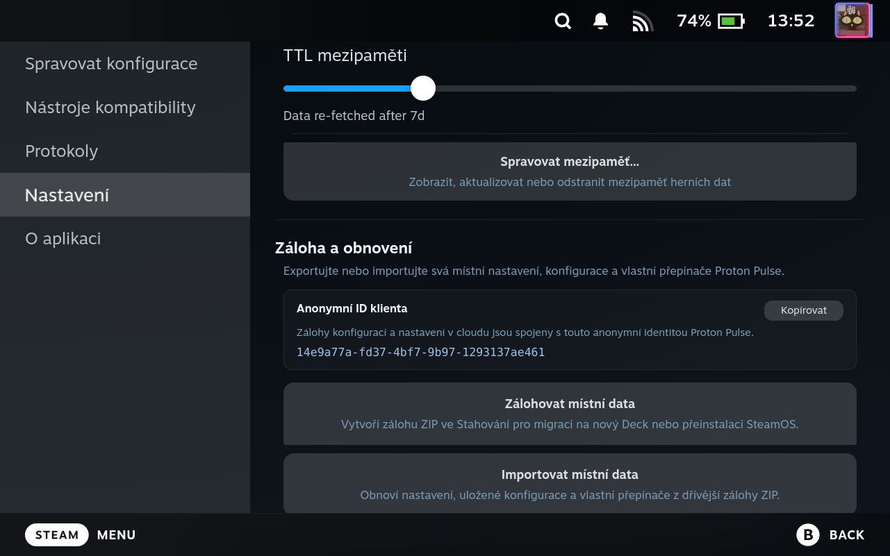 Settings Local Data Backup