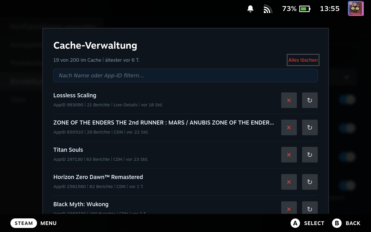 Cache Manager Modal