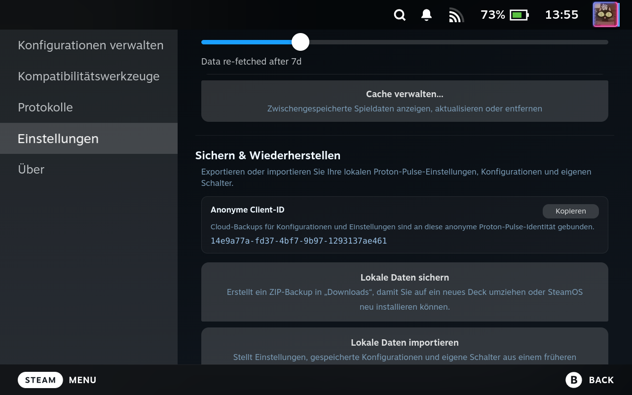 Settings Local Data Backup
