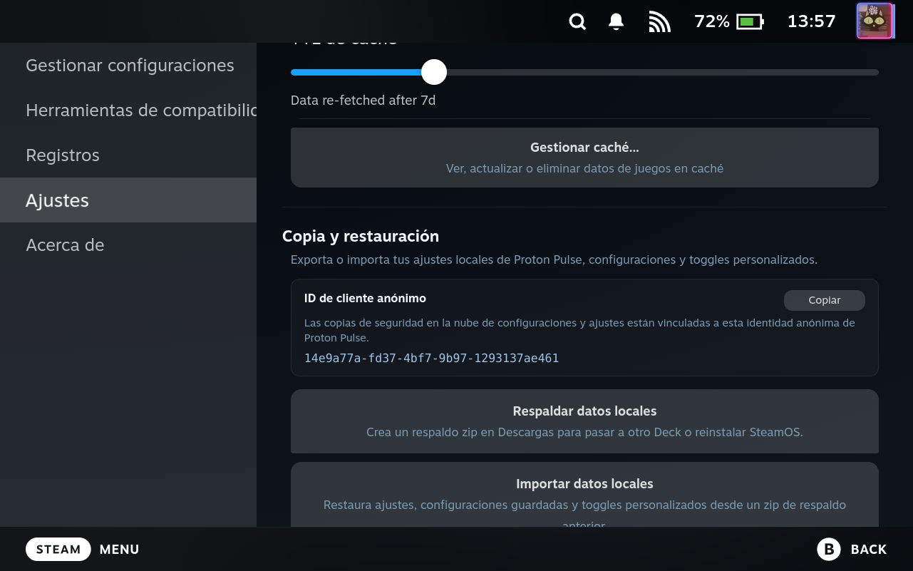 Settings Local Data Backup