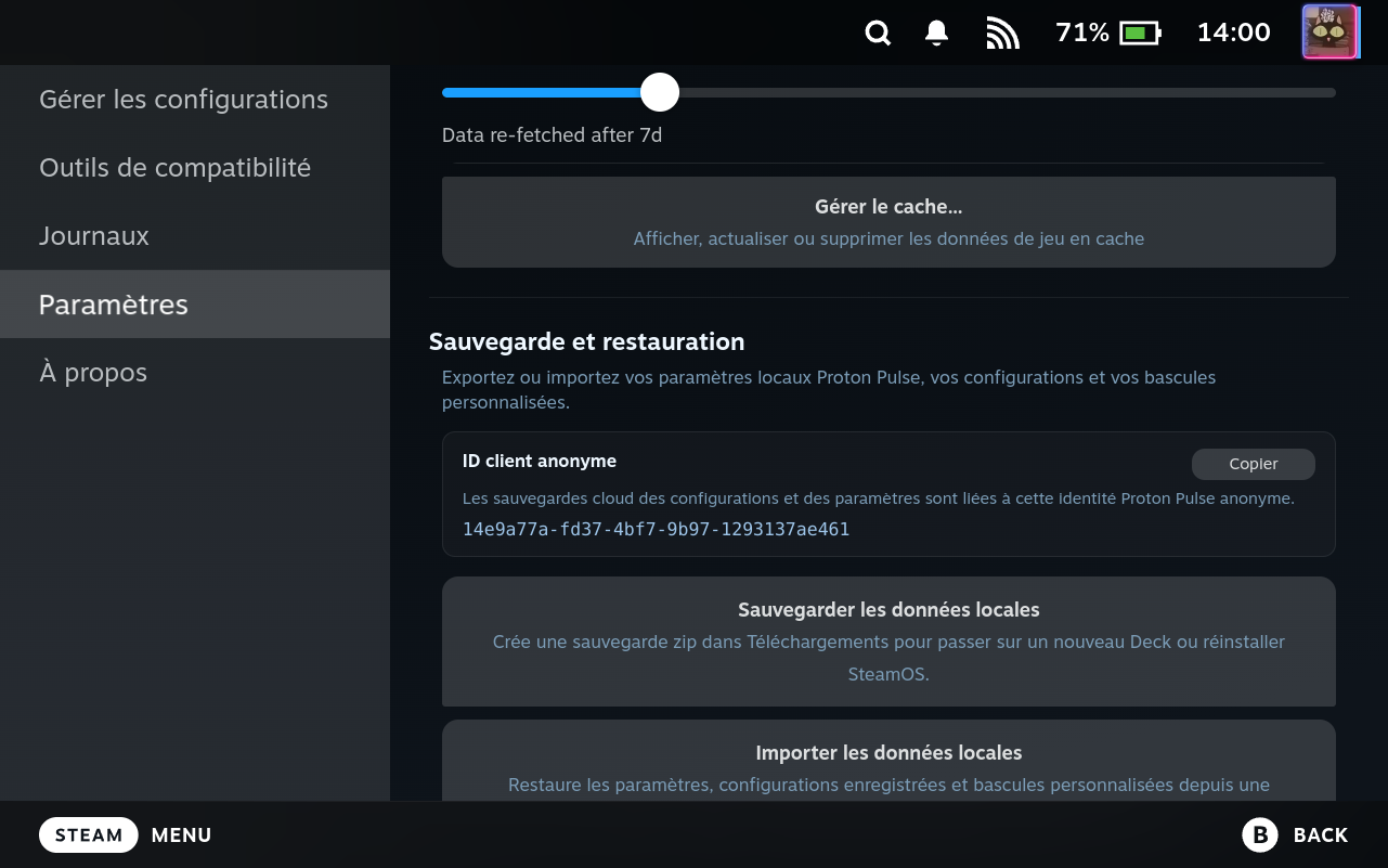 Settings Local Data Backup