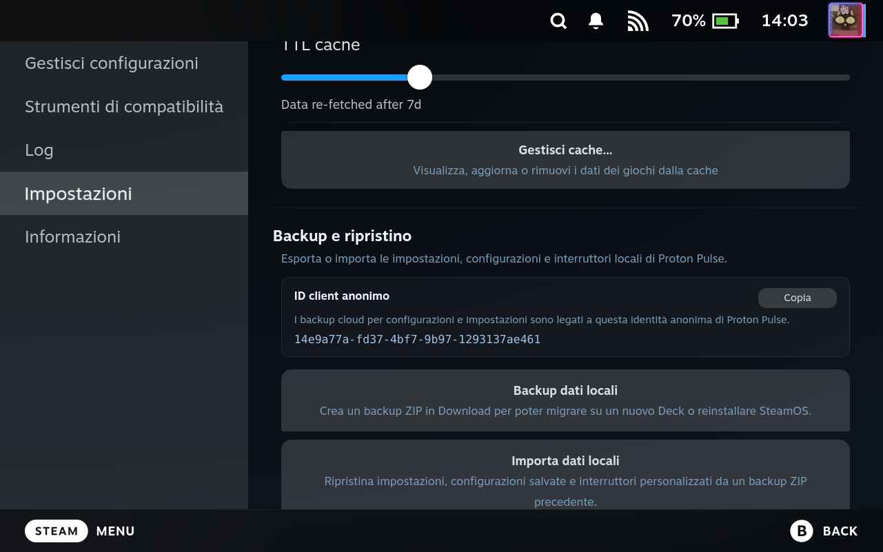 Settings Local Data Backup