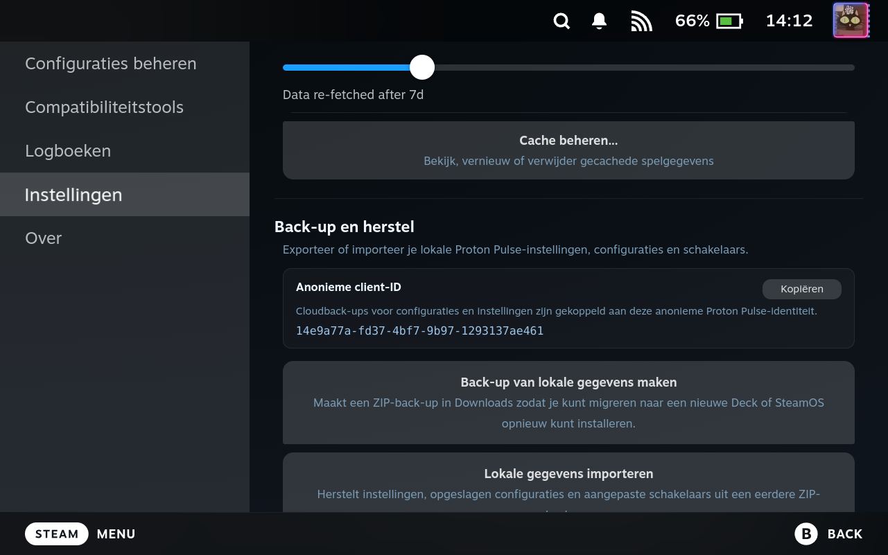 Settings Local Data Backup