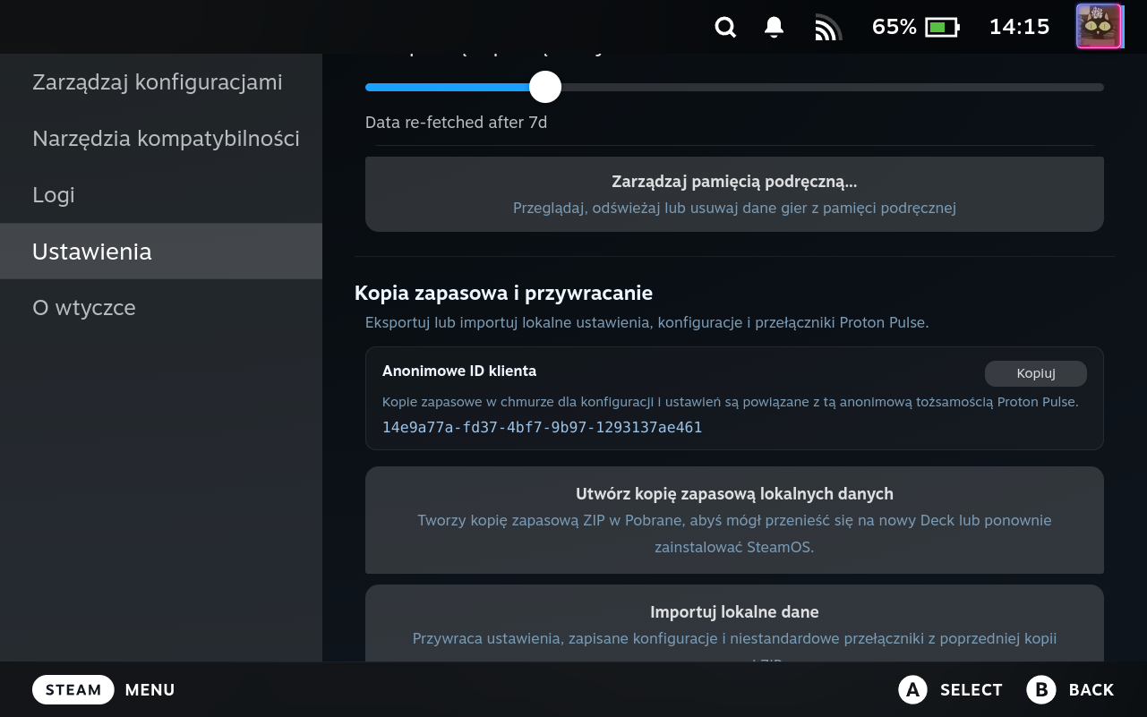 Settings Local Data Backup