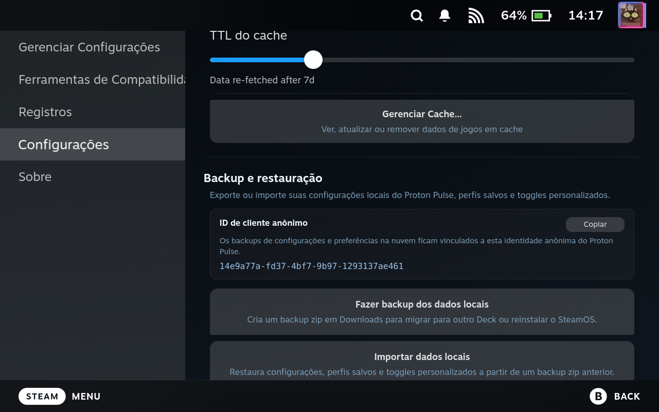 Settings Local Data Backup