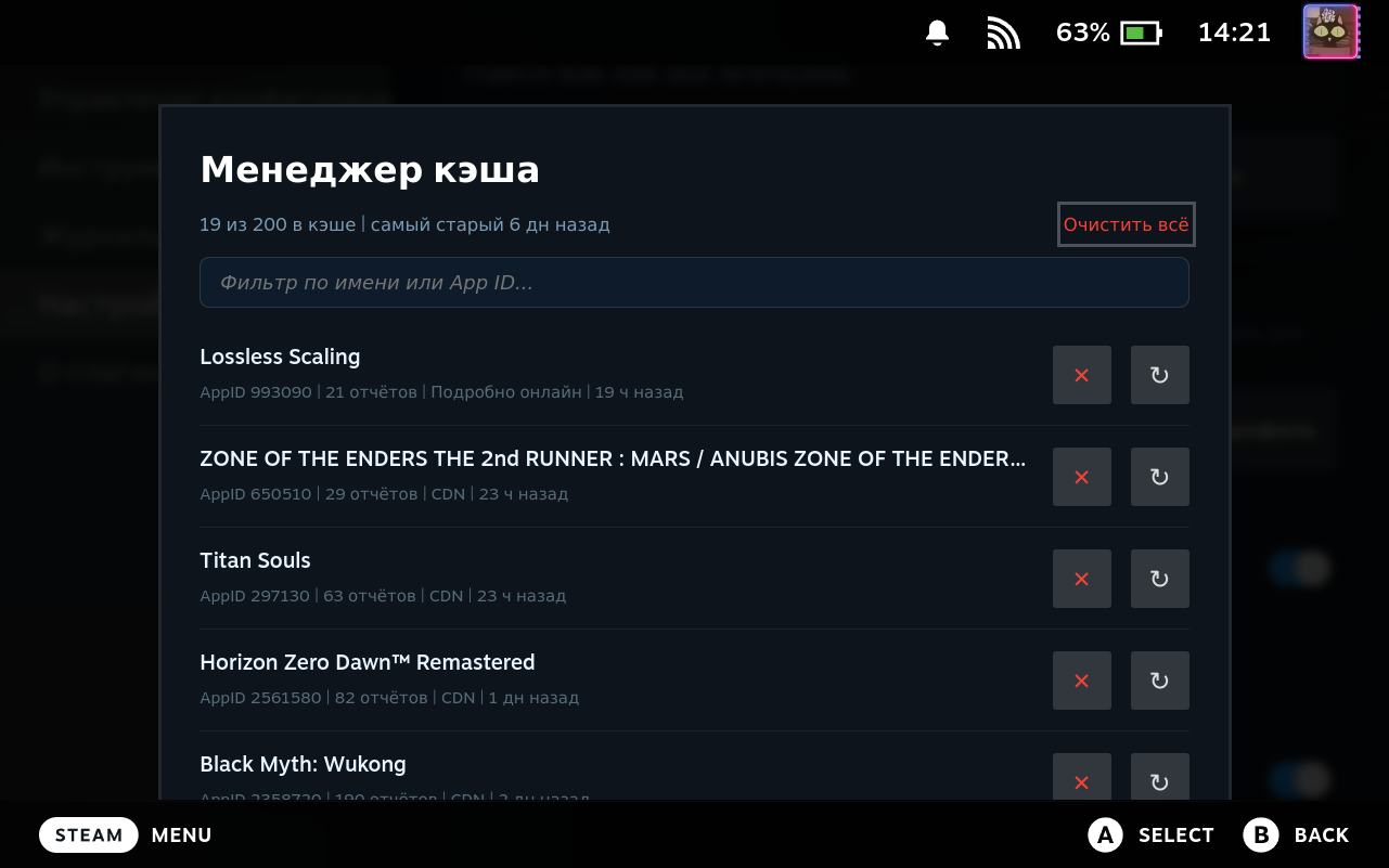 Cache Manager Modal
