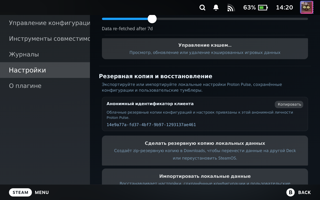 Settings Local Data Backup