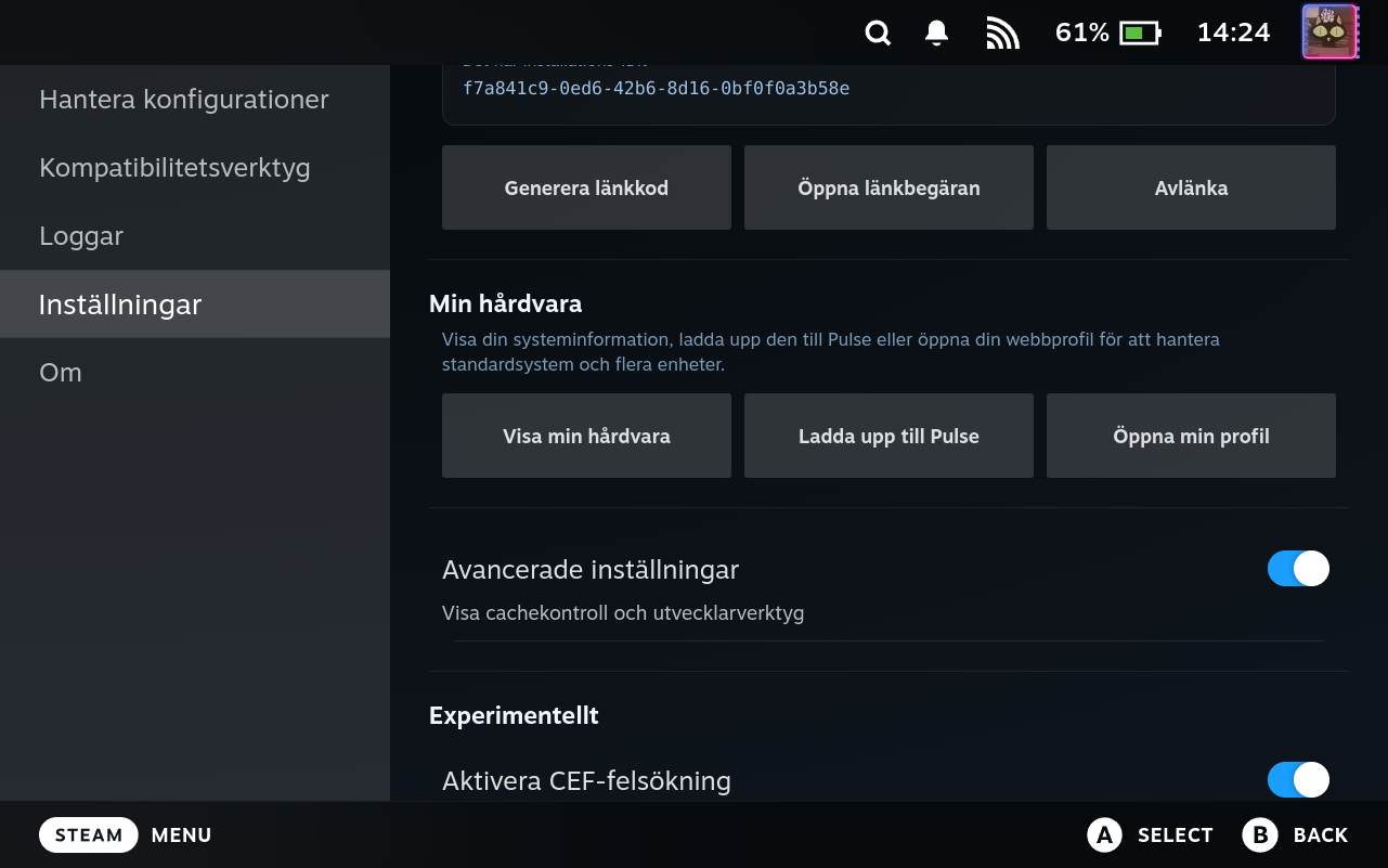 Settings Advanced Controls