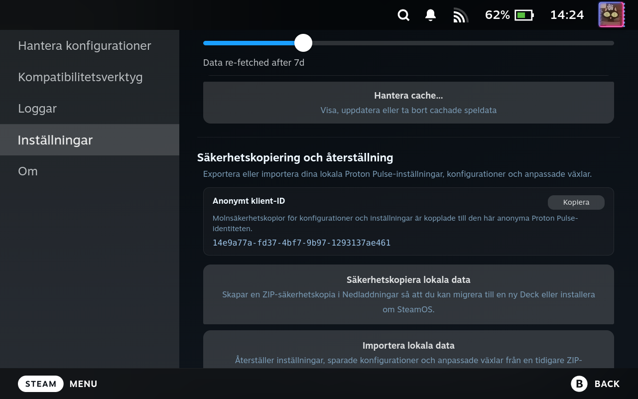 Settings Local Data Backup