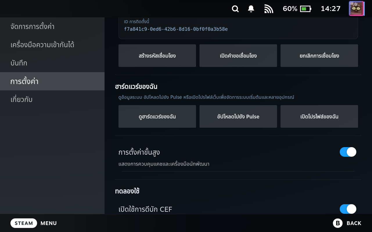 Settings Advanced Controls