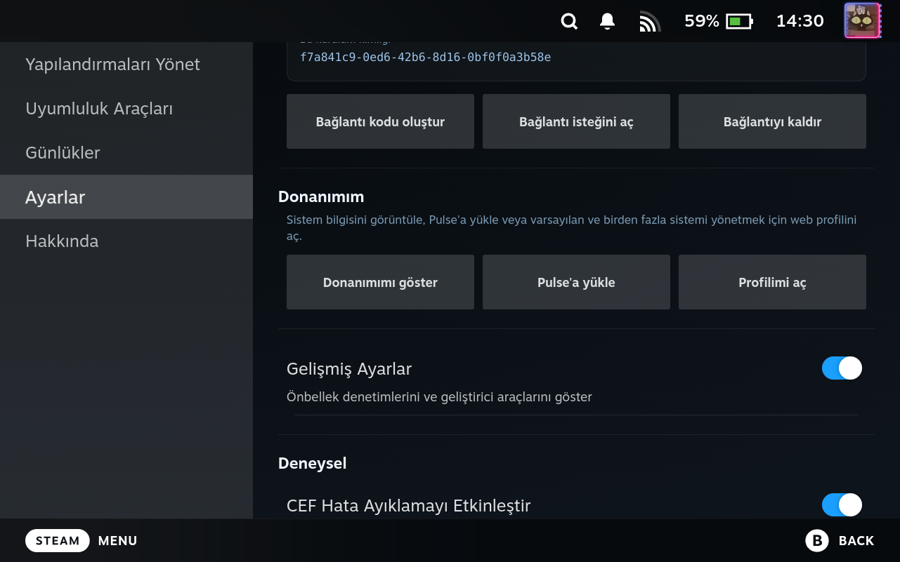 Settings Advanced Controls