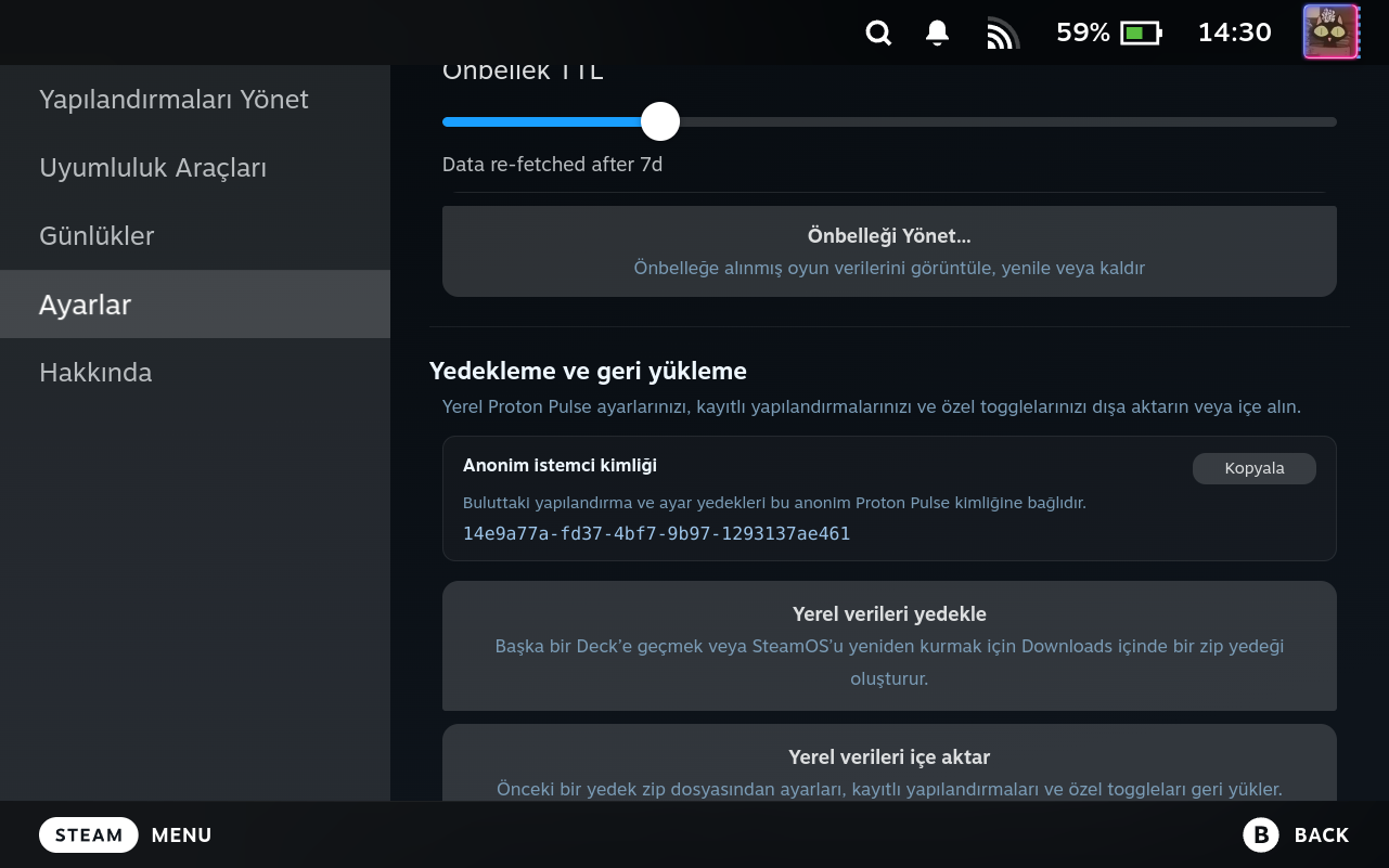 Settings Local Data Backup
