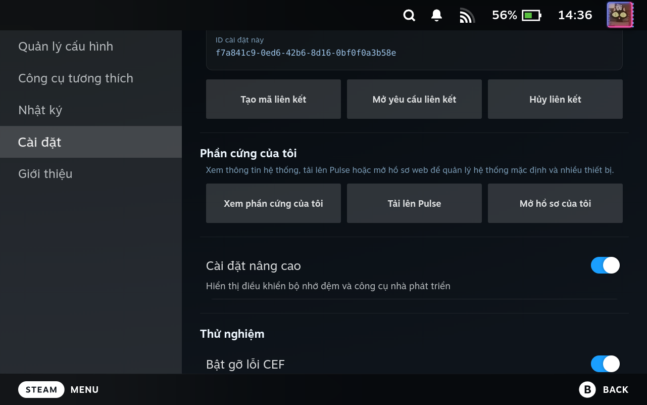 Settings Advanced Controls