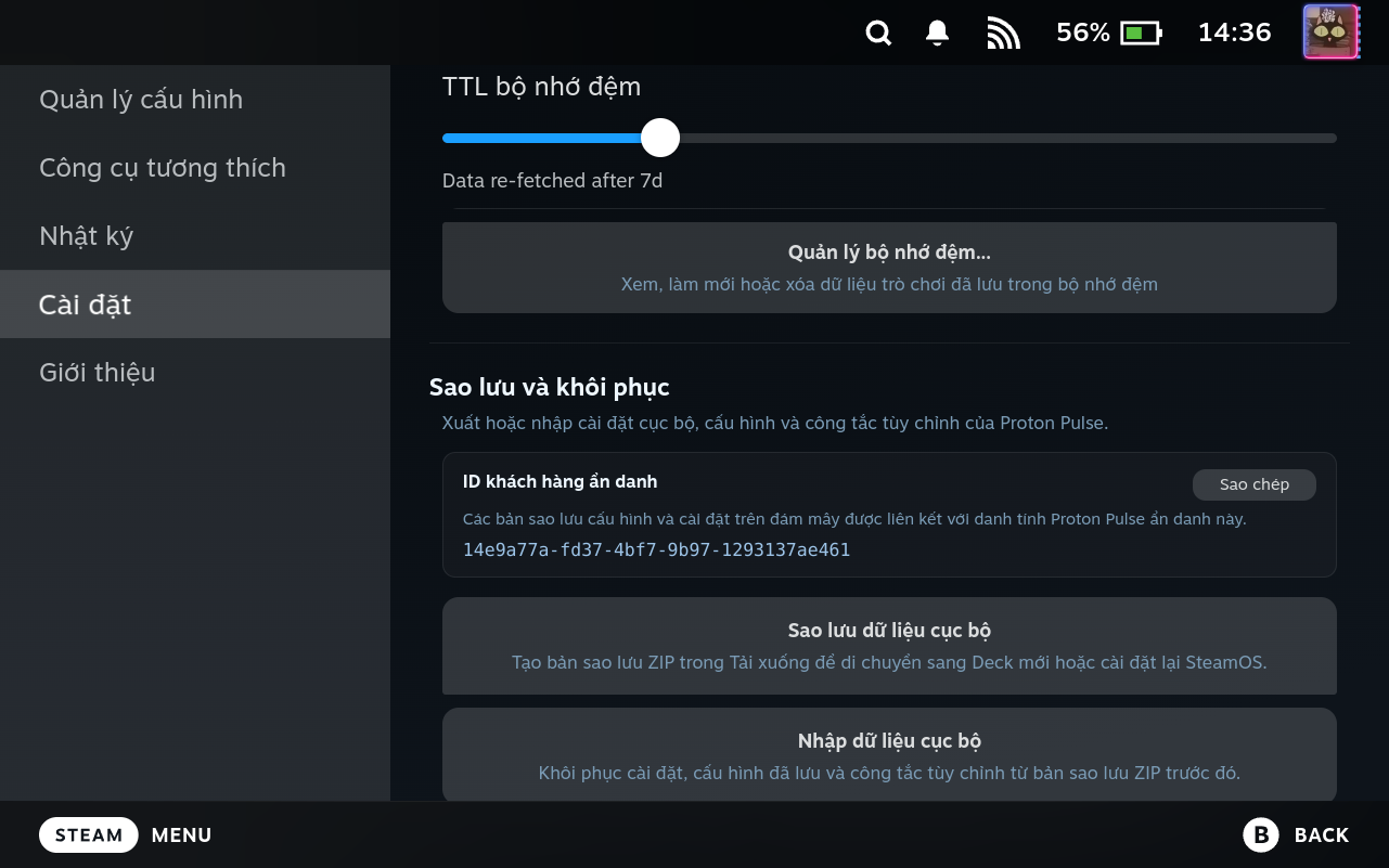 Settings Local Data Backup
